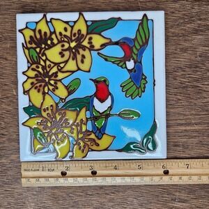 Earthtones Hummingbird Ceramic Art Tile 1995‎ Tucson AZ 6x6 Wall Hanging 5031A